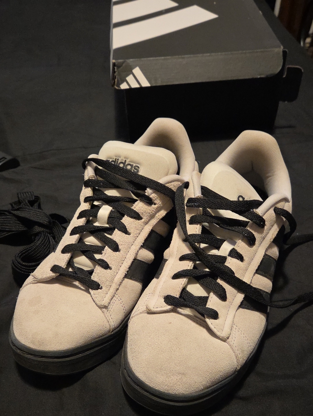 adidas Men’s Grey Suede Sneakers with Black Stripes